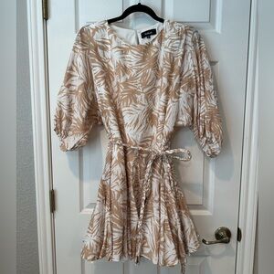 Tan and White Palm Print Dress// Spring & Summer Dress for Women